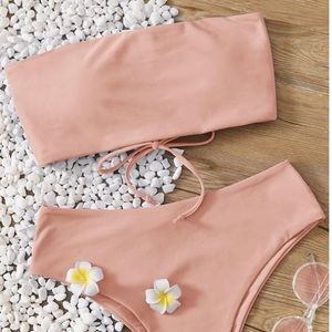 lace-up back bandeau bikini swimsuit